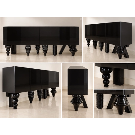 Komoda czarna na wysoki połysk 200 × 75 × 40 cm – dekoracyjne nogi